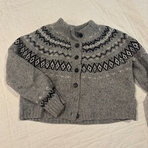 Gray Patterned Wool Blend Button-Up Sweater Cardigan J Crew